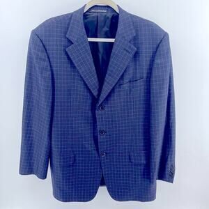 Ermenegildo Zegna wool silk blend plaid 3 button double vent sport coat blazer